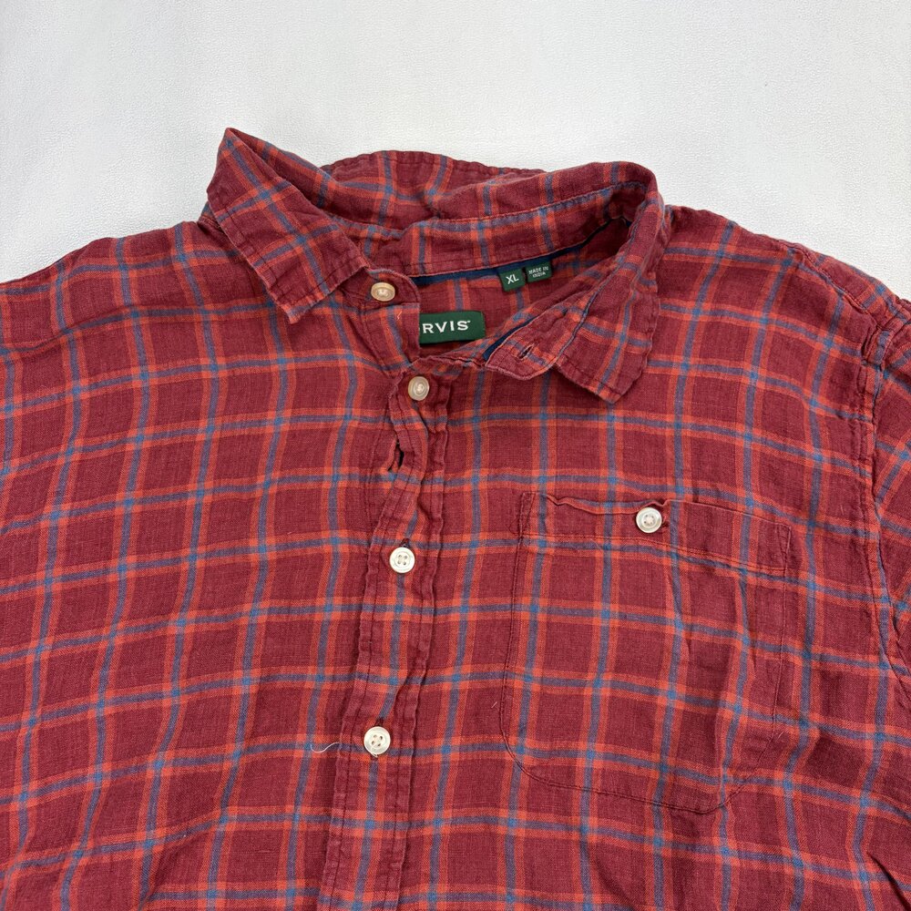 Orvis Men's XL Linen Short-Sleeve Plaid Button-Down - Picture 6 of 10